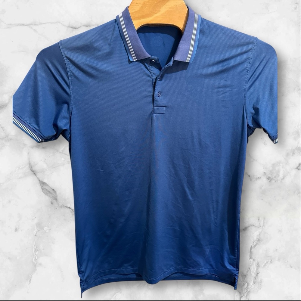 G/FORE Polo Shirt Medium Blue Skull Crossbones All Over Jacard Club Logo